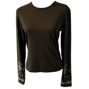 MEXX Dark Green Y2K Long-sleeved Vintage Women’s Embroidered Top SZ M